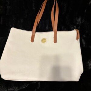 Joy Mangano WHITE Leather Large Travel Tote Purse Handbag White
